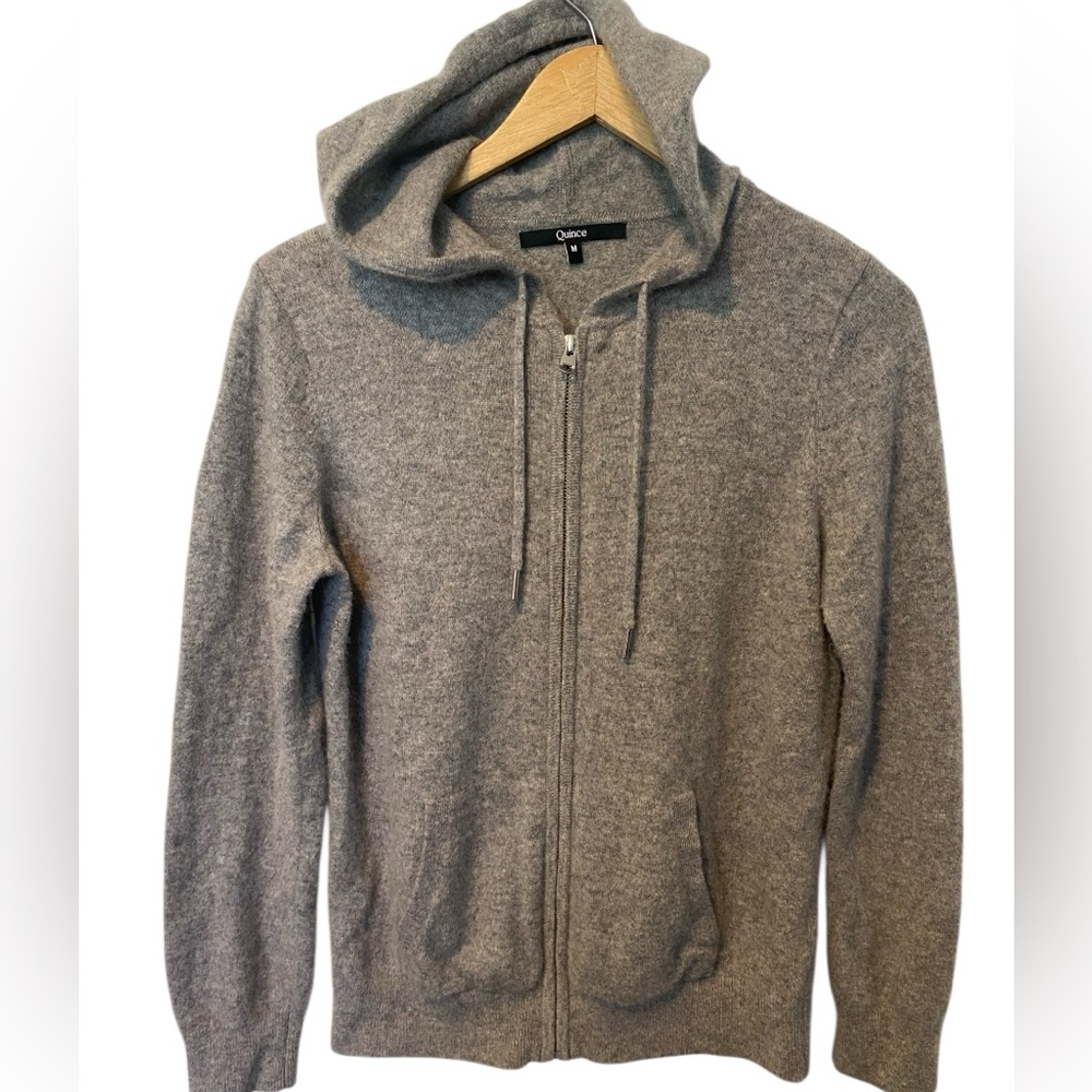 Quince Mongolian Cashmere Zip Hoodie in Light Gray - Picture 4 of 7